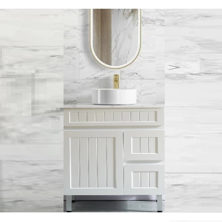 Acacia Hampton Shaker 750*360mm Slim Narrow Vanity Carrara Marble Stone - RJ Bathroom