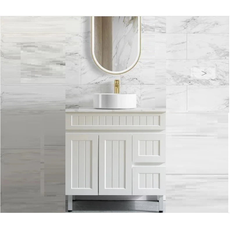 Acacia Hampton Shaker 900*360mm Slim Narrow Vanity Carrara Marble Stone - RJ Bathroom