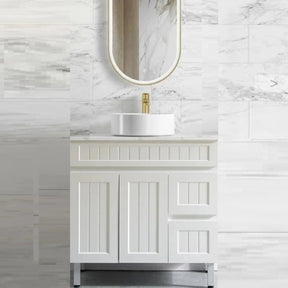 Acacia Hampton Shaker 900*360mm Slim Narrow Vanity Carrara Marble Stone - RJ Bathroom