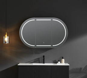 Allison Pill Oval LED Light Shaving Cabinet Matte Black 1500*800*155mm - RJ Bathroom