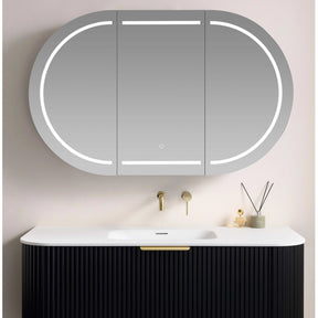 Allison Pill Oval LED Light Shaving Cabinet Matte White 1200*750*150mm - RJ Bathroom