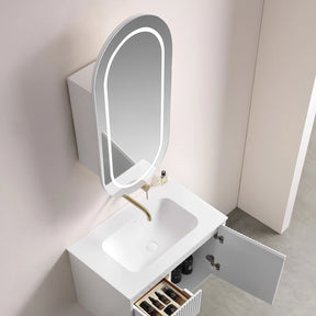 Allison Pill Oval LED Shaving Cabinet Matte White 450*900*150mm - RJ Bathroom