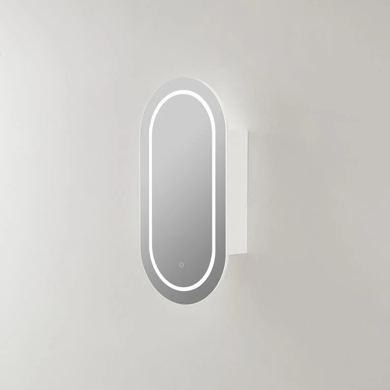 Allison Pill Oval LED Shaving Cabinet Matte White 450*900*150mm - RJ Bathroom