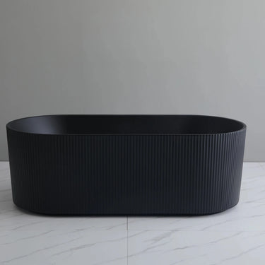 Ally Groove Fluted Oval Round Freestanding Bathtub 1500mm Matte Black - RJ Bathroom