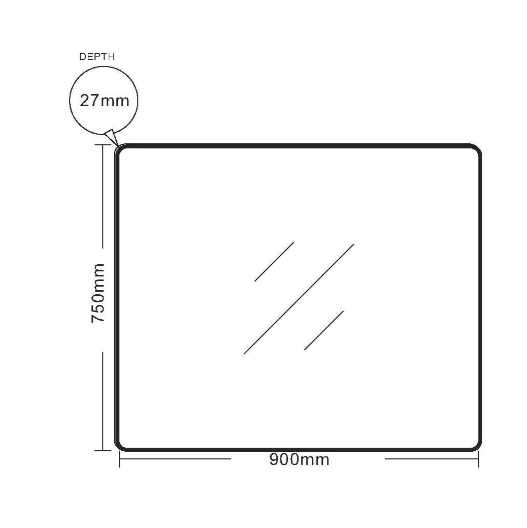 Aluminum Framed 900mm Rectangular Mirror - Matt Black - RJ Bathroom