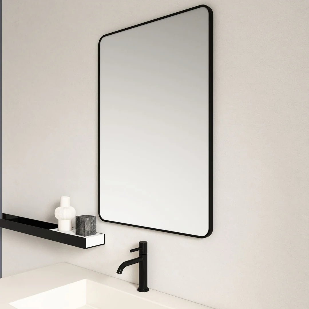 Aluminum Framed 900mm Rectangular Mirror - Matt Black - RJ Bathroom