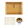 Aquaperla 600x450mm Brushed Brass Single Bowl Kitchen Sink - PVD Stainless Steel, Bottom Grid, Top or Undermount