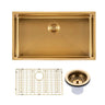 Aquaperla 762x457mm Brushed Brass Single Bowl Kitchen Sink - PVD Stainless Steel, Bottom Grid, Top or Undermount