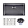 Aquaperla 762x457mm Gunmetal Single Bowl Kitchen Sink - PVD Stainless Steel, Bottom Grid, Top or Undermount