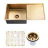 Aquaperla 960x450mm Brushed Brass Single Bowl Kitchen Sink with Drainer - PVD Stainless Steel, Bottom Grid, Top or Undermount