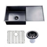 Aquaperla 960x450mm Gunmetal Single Bowl Kitchen Sink with Drainer - PVD Stainless Steel, Bottom Grid, Top or Undermount