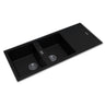 Aquaperla Arete 1160x500mm Matte Black Double Bowl Granite Sink with Drainer