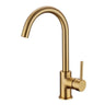 Aquaperla Brushed Brass Gooseneck Kitchen Mixer Tap - Round Pin Lever