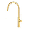 Aquaperla Brushed Brass Slim Gooseneck Kitchen Mixer Tap - Pin Lever