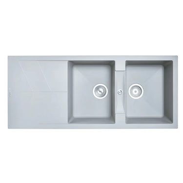 Aquaperla Carysil 1160x500mm Concrete Grey Double Bowl Granite Sink with Drainer