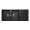 Aquaperla Carysil 1160x500mm Matte Black Double Bowl Granite Sink with Drainer & Tap Holes