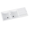 Aquaperla Carysil 1160x500mm Matte White Double Bowl Granite Sink with Drainer & Tap Holes