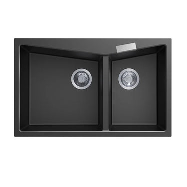 Aquaperla Carysil 800x500mm Matte Black Double Bowl Granite Sink