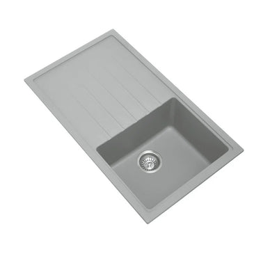 Aquaperla Carysil 860x500mm Concrete Grey Single Bowl Granite Sink with Drainer