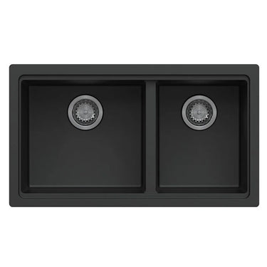 Aquaperla Carysil Maples 786x446mm Matte Black Double Bowl Granite Sink