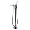 Aquaperla Chrome Freestanding Bath Mixer with Hand Shower - Flat Spout, Floor Mounted