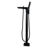 Aquaperla Matte Black Freestanding Bath Mixer with Hand Shower - Flat Spout, Floor Mounted