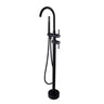 Aquaperla Matte Black Freestanding Bath Mixer with Hand Shower - Round Gooseneck, Floor Mounted