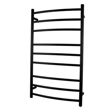 Aquaperla Matte Black heated towel rail, 9 bars, curved round