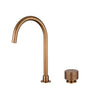 Aquaperla Moon Brushed Copper gooseneck basin mixer with separate round handle for above-counter basins