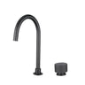 Aquaperla Moon Brushed Gunmetal gooseneck basin mixer with separate round handle for above-counter basins
