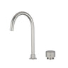 Aquaperla Moon Brushed Nickel gooseneck basin mixer with separate round handle for above-counter basins