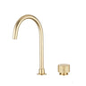 Aquaperla Moon Light Brushed Brass gooseneck basin mixer with separate round handle for above-counter basins