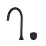 Aquaperla Moon Matte Black gooseneck basin mixer with separate round handle for above-counter basins