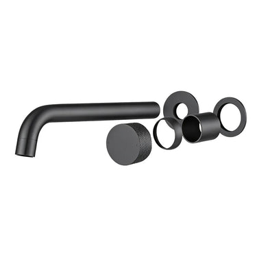 Aquaperla Moon separate plates Matte Black wall basin mixer set with spout