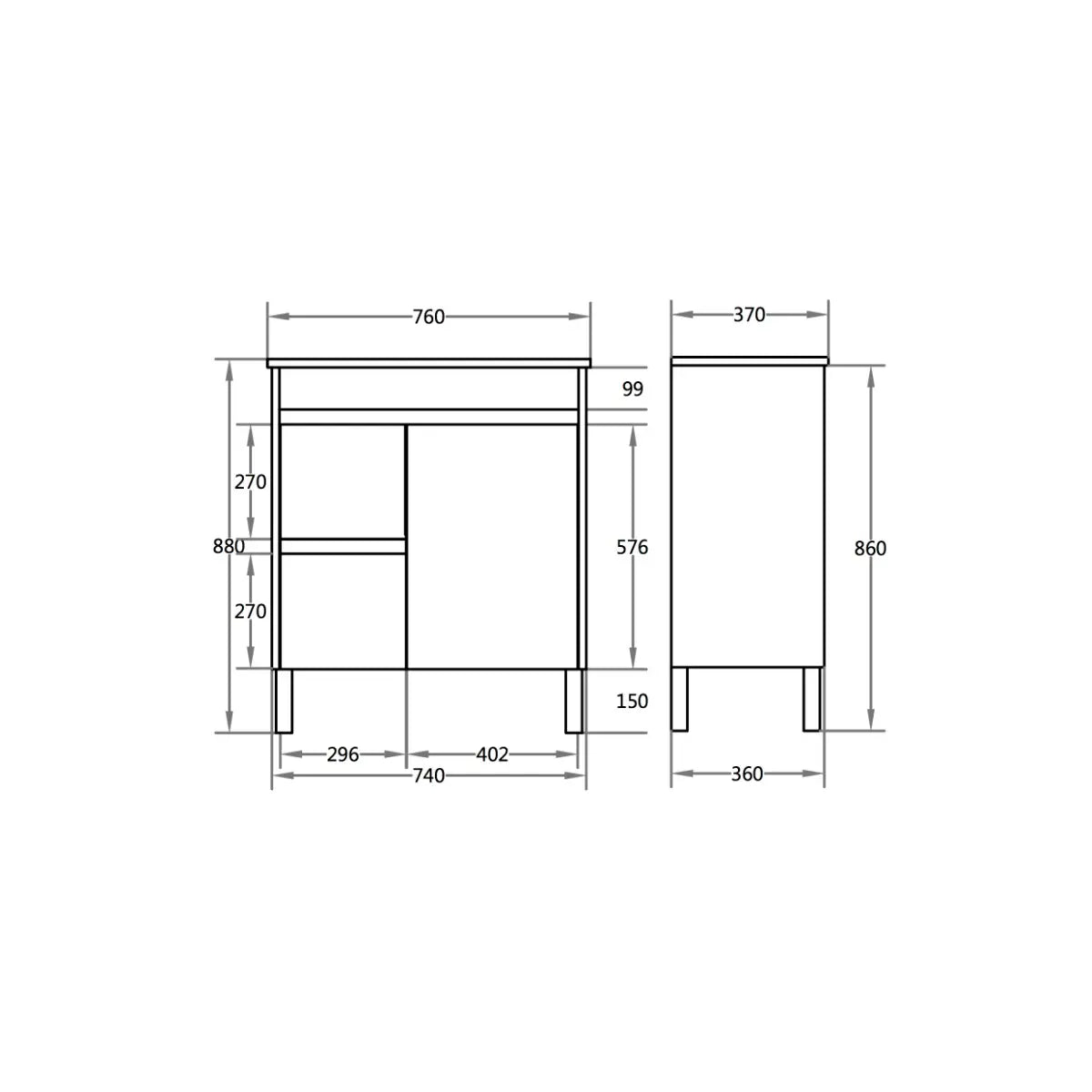 Milano PVC 750x360mm Ensuite Slim Narrow Compact Bathroom Vanity