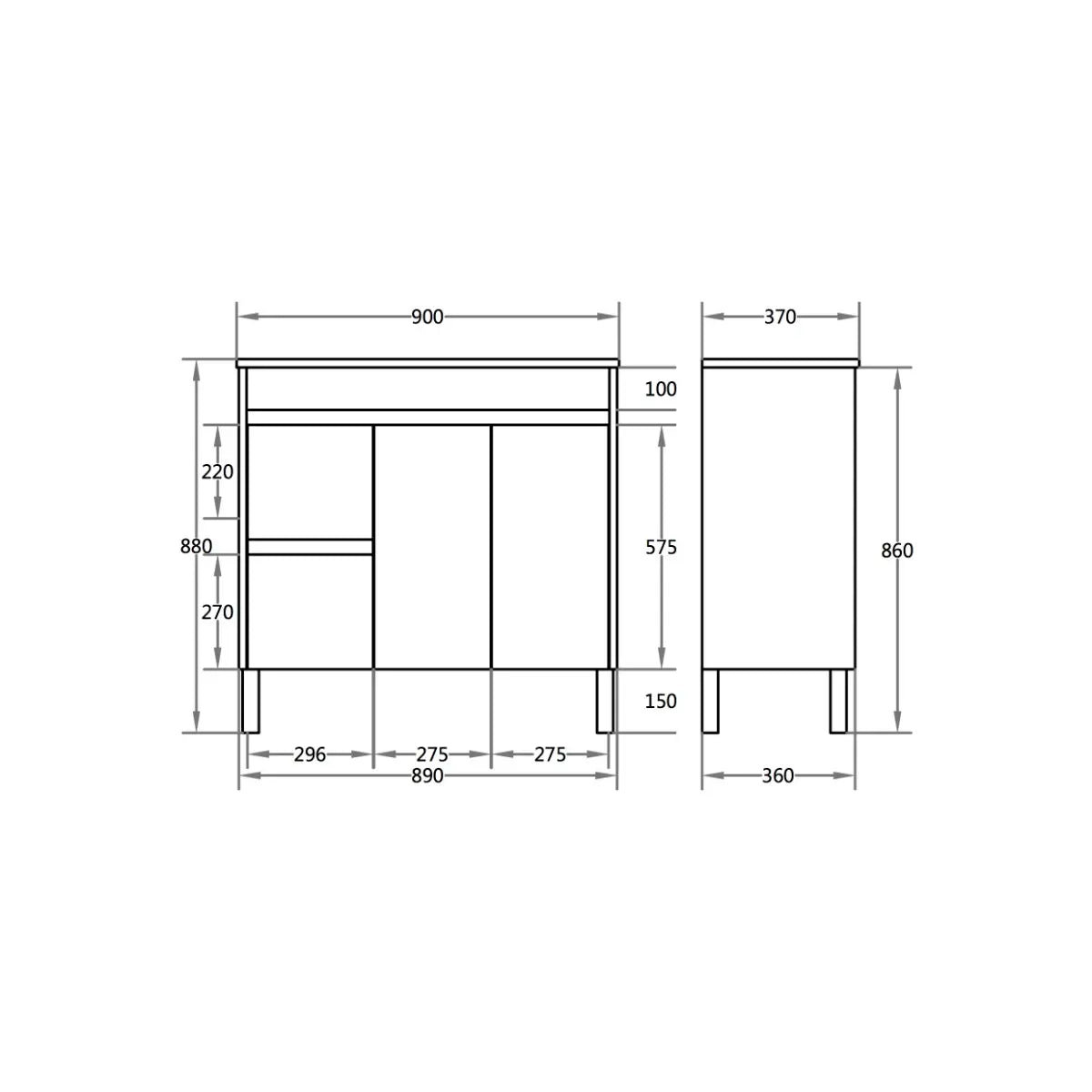 PVC 900x360mm Ensuite Slim Narrow Compact Bathroom Vanity