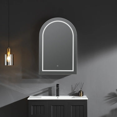 Arched Mirror Shaving Cabinet 600*900mm Olivia PVC LED Matte Black - RJ Bathroom