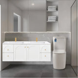 Chester Archie Hampton 1500mm Double Bowl Matte White PVC Waterproof Wall Hung Vanity Brushed Gold Handles