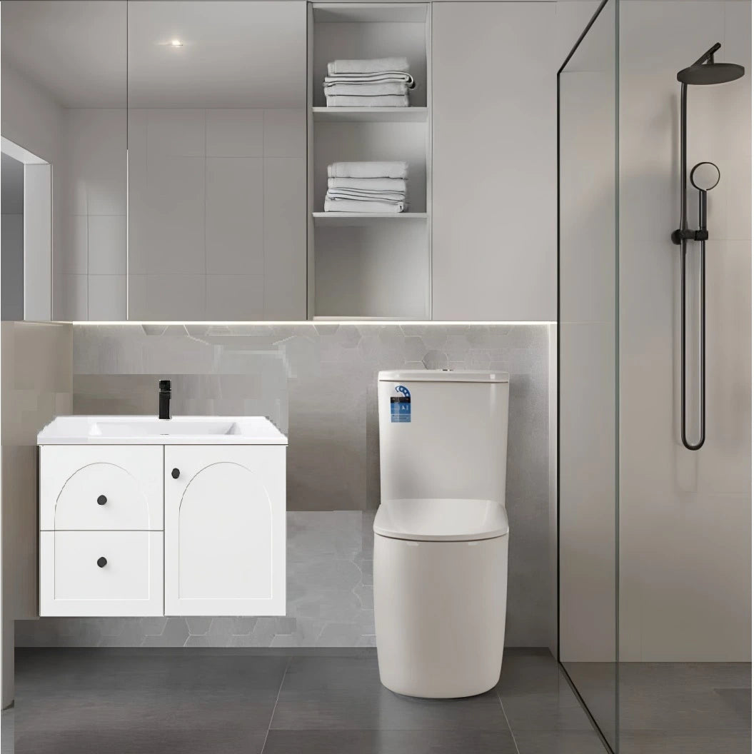 Chester Archie Hampton 750mm Matte White PVC Waterproof Wall Hung Bathroom Vanity Brushed Nickel Handles