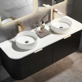 Avalon 1800mm Fluted Curved Wall Hung Matte Black Vanity Nero Maquina Stone top - RJ Bathroom