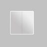 Avola 750mm LED shaving cabinet in matte white with 2 mirrored doors, angled view on a grey background