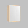 Avola 750mm LED shaving cabinet in light Sandy Oak timber-look with 2 mirrored doors, angled view on a grey background