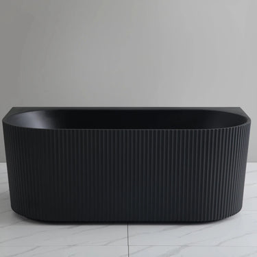 Bari 1500mm Fluted Back to Wall Freestanding Matte Black Bathtub - RJ Bathroom