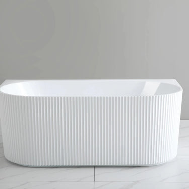 Bari 1500mm Fluted Back to Wall Freestanding Matte White Bathtub - RJ Bathroom