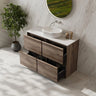 Bella Timber Look Notaio Walnut 1200mm Four Drawer Freestanding Single Bowl Vanity with Blank White stone top and above counter basin - RJ Bathroom