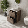 Bella Timber Look Notaio Walnut 600mm Two Drawer Freestanding Vanity with Blank White stone top and above counter basin - RJ Bathroom