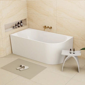 Binge 1700mm Fluted Left Corner Back to Wall Matte White Bathtub - RJ Bathroom