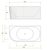 Binge 1700mm Fluted Right Corner Back to Wall Matte White Bathtub - RJ Bathroom