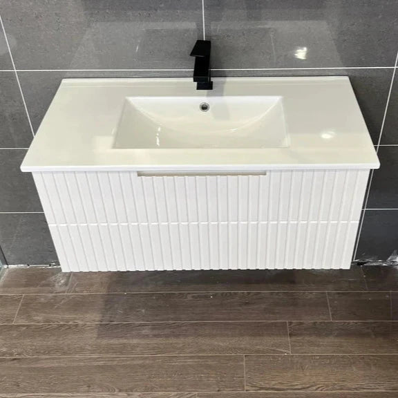 Bondi Wave Groove Fluted Vanity 1200 mm Matte White with Stone Top - RJ Bathroom