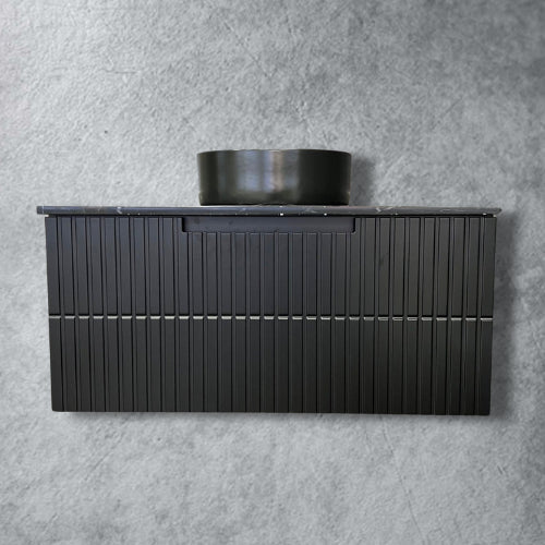 Bondi Wave Groove Fluted Vanity 750mm Matte Black with Stone Top - RJ Bathroom